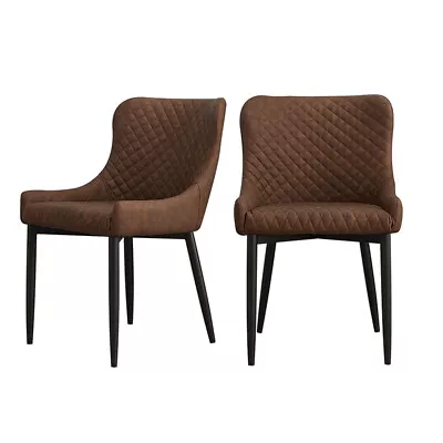 Set Of 2 Luxury Dining Chairs PU Faux Leather Padded Metal Legs Restaurant Chair • £119.99