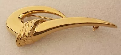 Vintage M.JENT Signed  Shiny Gold Tone Abstract Modernist Brooch Pin • $9.99
