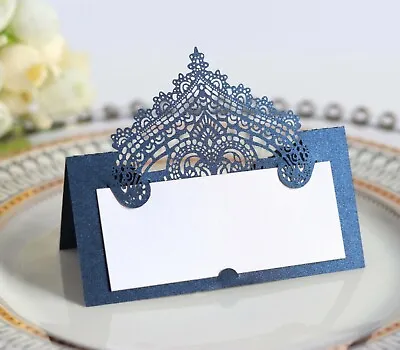 100Pcs Elegant Lace Laser Cut Pearlescent Wedding Party Table Name Place Cards  • £38.87