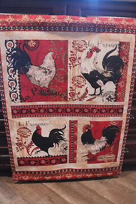 LA PROVENCE ROOSTERS 26x36 Tapestry Wallhanging W/Fleur De Lis Rod • $44.99