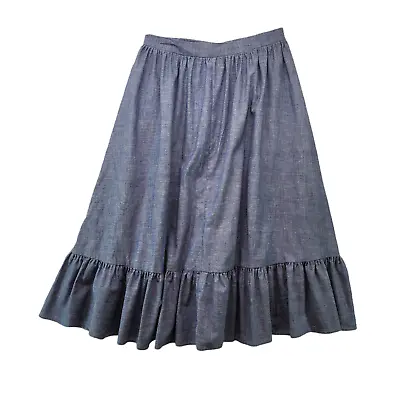 Womens Cowgirl Skirt Blue Chambray Peplum Ruffle Hem Square Dance Size Small • $18.98
