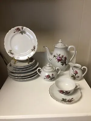 Vintage Moss Rose 23 Pcs. Tea Set  Japan Service For 6  By Green China W/ Plates • $78.99
