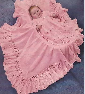 Baby Shawl Dress Coat And Bonnet Vintage Knitting Pattern 2ply 972 • £2.09