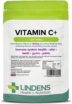 Vitamin C+ 1000mg - With Rosehip+Bioflavonoids - 120 Time Release Tablets - [... • £7.88