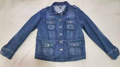 MOTTO Your Style Mantra Blue Denim Brown Button Jacket Cotton Spandex M • $39.95