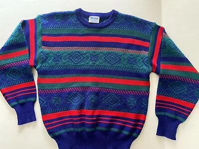 Meister 30/70 Wool/Acrylic Knit Sweater Vintage Geometric Size Medium Funky USA • $29.99