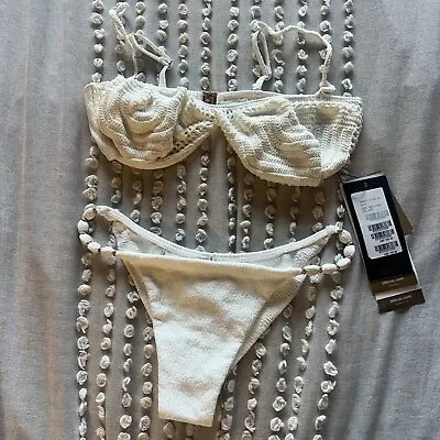 Vix Paula Hermanny Bikini Swim Crochet Helena Top D Cup Cream & Bottom M Nwt • $99