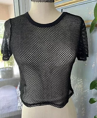 Pretty Little Thing Black Fishnet Crop Top Size US 6/UK 10 Grunge 90s Y2k Goth • $22