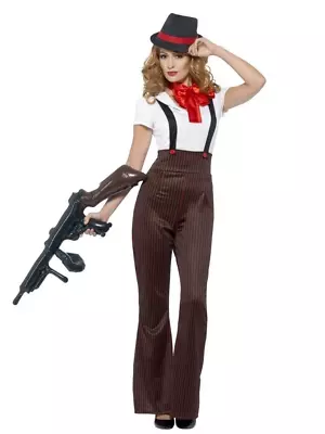 Glam Gangster Moll Costume 1920's Razzle Pinstripe Mafia Braces Fancy Dress • $45.30