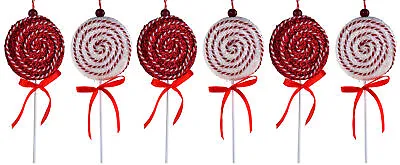 Large Red White Lollipop Lolly Christmas Tree Baubles Decorations - Set Of 6 • £11.99