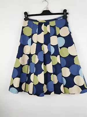 Laura Ashley UK 8 Blue Green 100% Cotton Polka Dot Skirt Lined • £14.99