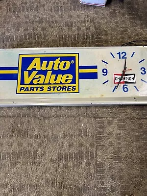 Vintage Auto Value Parts Champion Spark Plugs Advertising Light Up Clock Works • $189.99