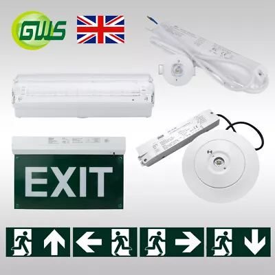 LED Exit Sign Emergency Lights Bulkhead Maintained/Non-Maintained Sensor Lamp • £35