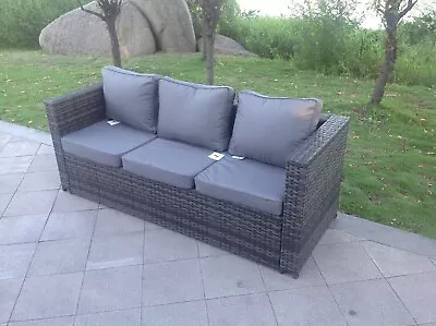 Fimous 3 Seater Rattan Sofa Lounge Garden Bench Outdoor Garden Furniture Grey • £279