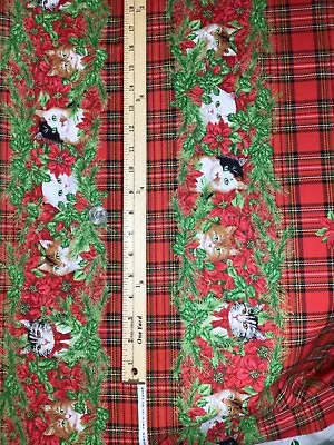 $25 • Buy Vintage Daisy Kingdom HOLIDAY CAT/CATS Double Border Fabric 60” BTY