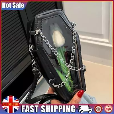 Women Crossbody Bag Coffin Shape PVC PU Handbag For Office Travel (Black) • £9.89