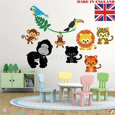 £24.99 • Buy Kids Animal Wall Stickers Childrens Nursery Room Safari Zoo Jungle Decal Décor