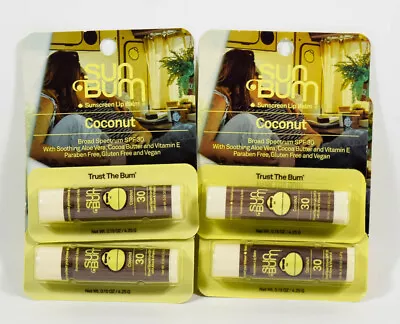 4 Sticks SUN BUM Sunscreen Lip Balm SPF 30 Aloe Cocoa Butter COCONUT Vegan 2025 • $11.95