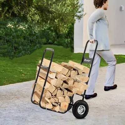 Firewood Log Cart Carrier Dolly Trolley Wood Mover Hauler Rack Outdoor Indoor • $31.99