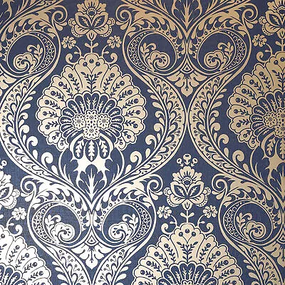 Luxe Damask Navy Gold Wallpaper - Arthouse - 910308 • £19.99