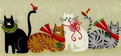 UNUSED Christmas CATS Greeting Card Cat CARDINAL Birds Bev JOHNSTON 2005 • $5.95