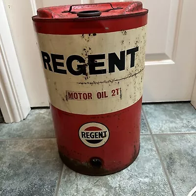 Vintage/retro REGENT OIL 5 GALLONS OLD DRUM BARREL CAN TIN • £69.99