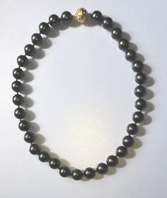 Vintage 12 Mm  Black Tahitian Pearl Strand Hand Knotted Necklace • $75