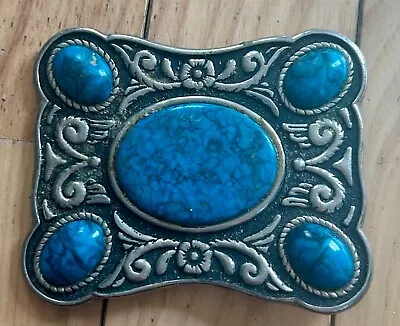 Country Western Faux Floral Vintage Turquoise Pattern Large Belt Buckle • $14.95