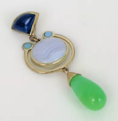 Vtg Sterling Silver Designer Signed Wk Drop Dangle Jade Jadeite Pendant W Kelly • $55