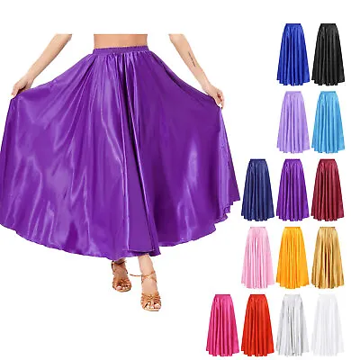 Womens Wide Hemline Shiny Maxi Sarong Dance Skirts Party Costume Underskirt • £8.39