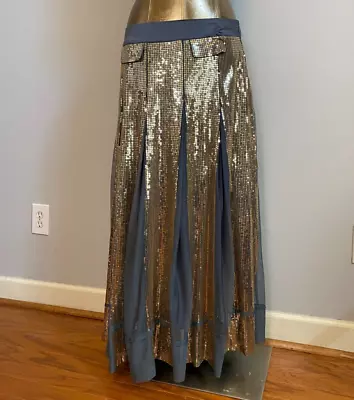 SOFT SURROUNDINGS Gold SEQUIN SKIRT Size Large GRAY TULLE Net Gored Assuit LOOK • $44
