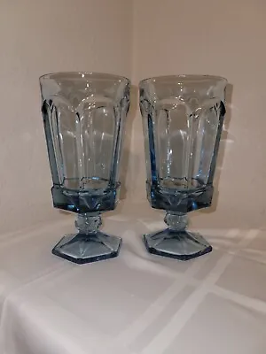 Fostoria VIRGINIA Light Blue Iced Tea Footed Glass Goblets 6⅞  Tall Set Of 2 • $14.99