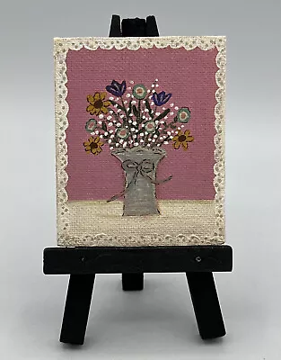 Vintage Handpainted Miniature Dollhouse Floral Scene Picture With Easel • $21.99
