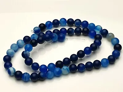 £4.29 • Buy Natural Gemstone Gems Strip Agate Beads Round Blue Strand 38 Cm Ø 6 Mm