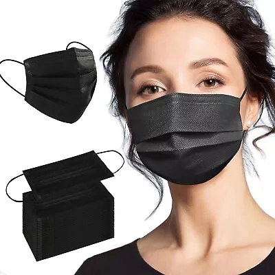 Face Mask 100PCS Adult Black Disposable Masks 3-Layer Filter Protection • $6.50