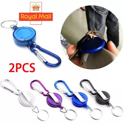 Retractable Extendable Reel Coil Stretch Pull Cord Spring Keyring Key Chain Clip • £2.89