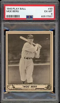 1940 Play Ball Baseball #30 Moe Berg PSA 6 • $650