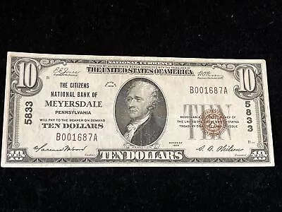 1929 $10 The Citizens National Bank Of Meyersdale PA National Currency CH # 5833 • $299.99