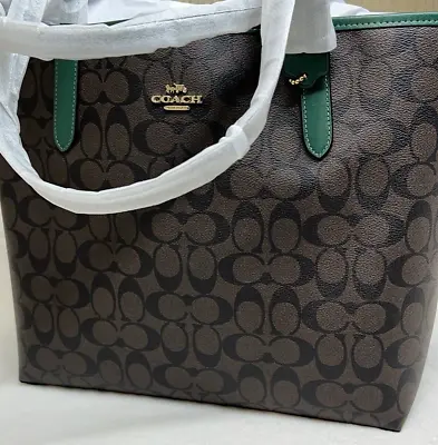 Coach City Tote In Signature Canvas  Im/Brown/Dark Pine Style No. 5696 NWT • $184