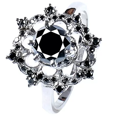 Stunning 1.71 Ct Round Cut Black Moissanite Diamond Engagement Ring Size 7 • $0.99