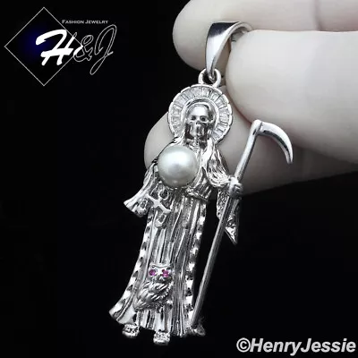 Men 925 Sterling Silver Icy Cz Gold Plated/silver 3d Santa Muerte Pendant*sp441 • $45.99