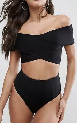 Missguided Black Bardot Bandage Stretch Bikini Set Top & Bottom • £9.99