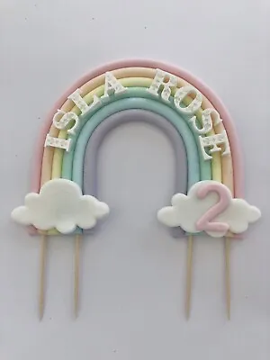 £9.99 • Buy Personalised Edible Fondant Rainbow, Cake Topper Decoration. 1st Birthday