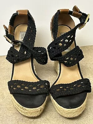 STEVE MADDEN River Espadrille Wedge Size 8.5 Black • $7.99