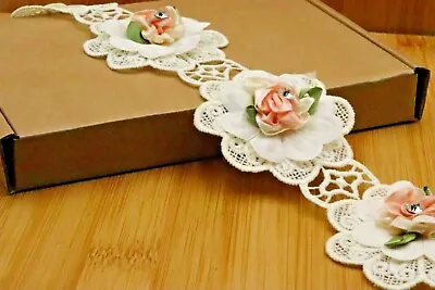 £5.83 • Buy 1 Yd Flower,Pearl, Satin Trim Wedding Embroidered Applique Diy Craft Sewing Lace