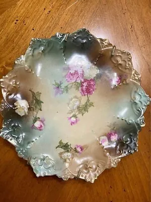 MZ Austria Porcelain Floral Gold Trim Scalloped Vintage Cake Plate M Z • $35