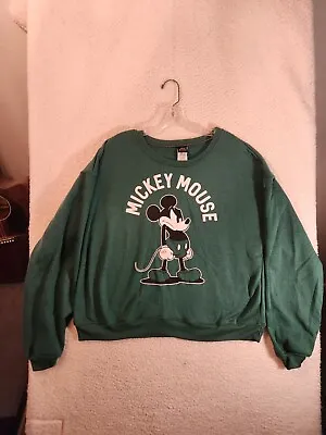 Walt Disney Mickey Mouse Baggy Sweater Women Size Large Green Relaxed • $12.99