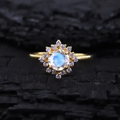 Art Deco Moonstone Promise Ring Floral Wedding Jewelry Vintage Stackable Ring • $105