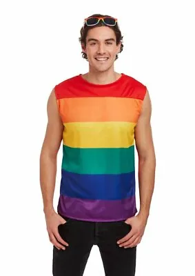 Pride Vest Top Instant Costume - Mens Fancy Dress Costume LGBT Rainbow Colour • £6.99