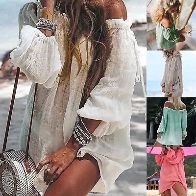 Women Bikini Cover Up Swimwear Summer Beach Wear Off Shoulder Blouse Dress • $19.82